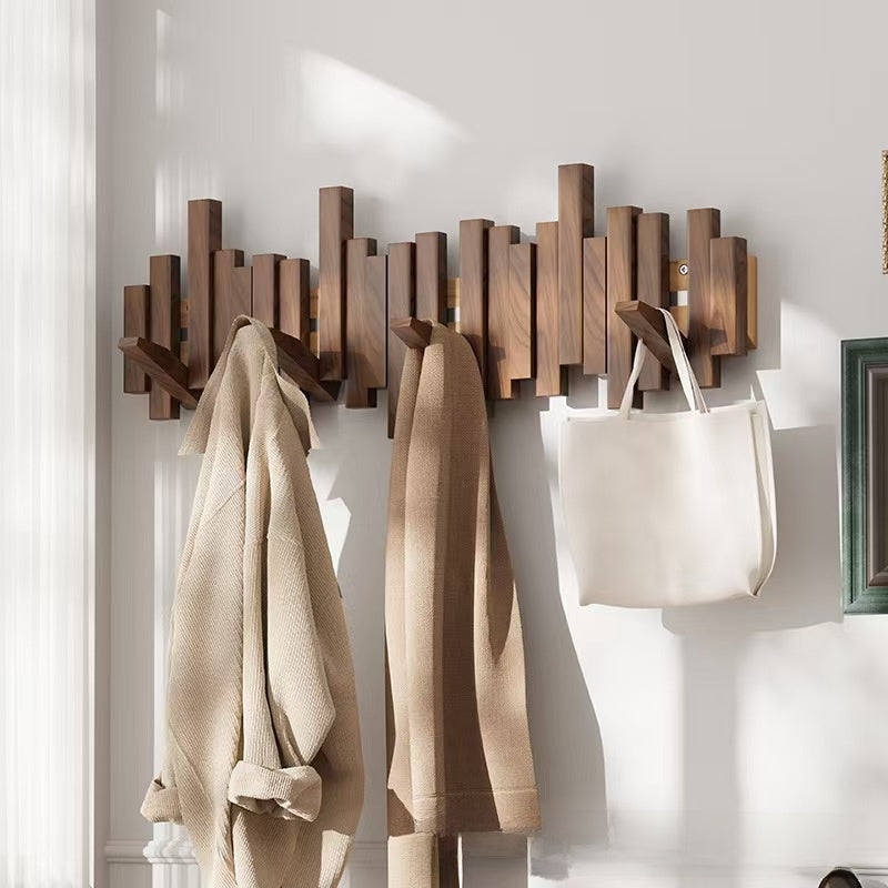 Solid Wood Adhesive Door Hook Rack for Hats and Coats