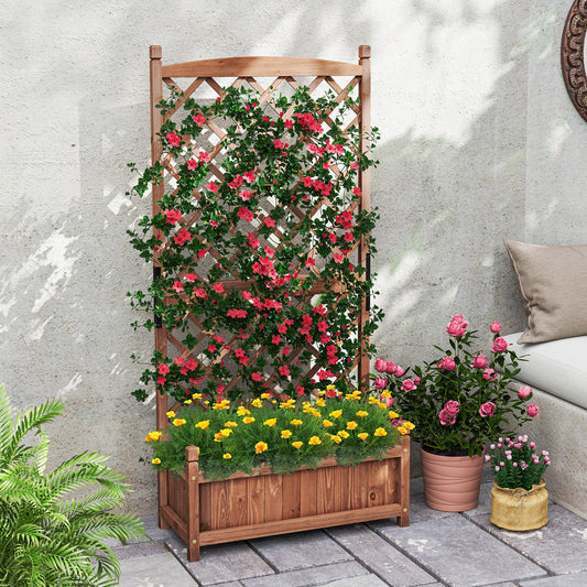 60 Inch Tall Raised Garden Bed with Diamond Lattice Trellis and Drainage Holes