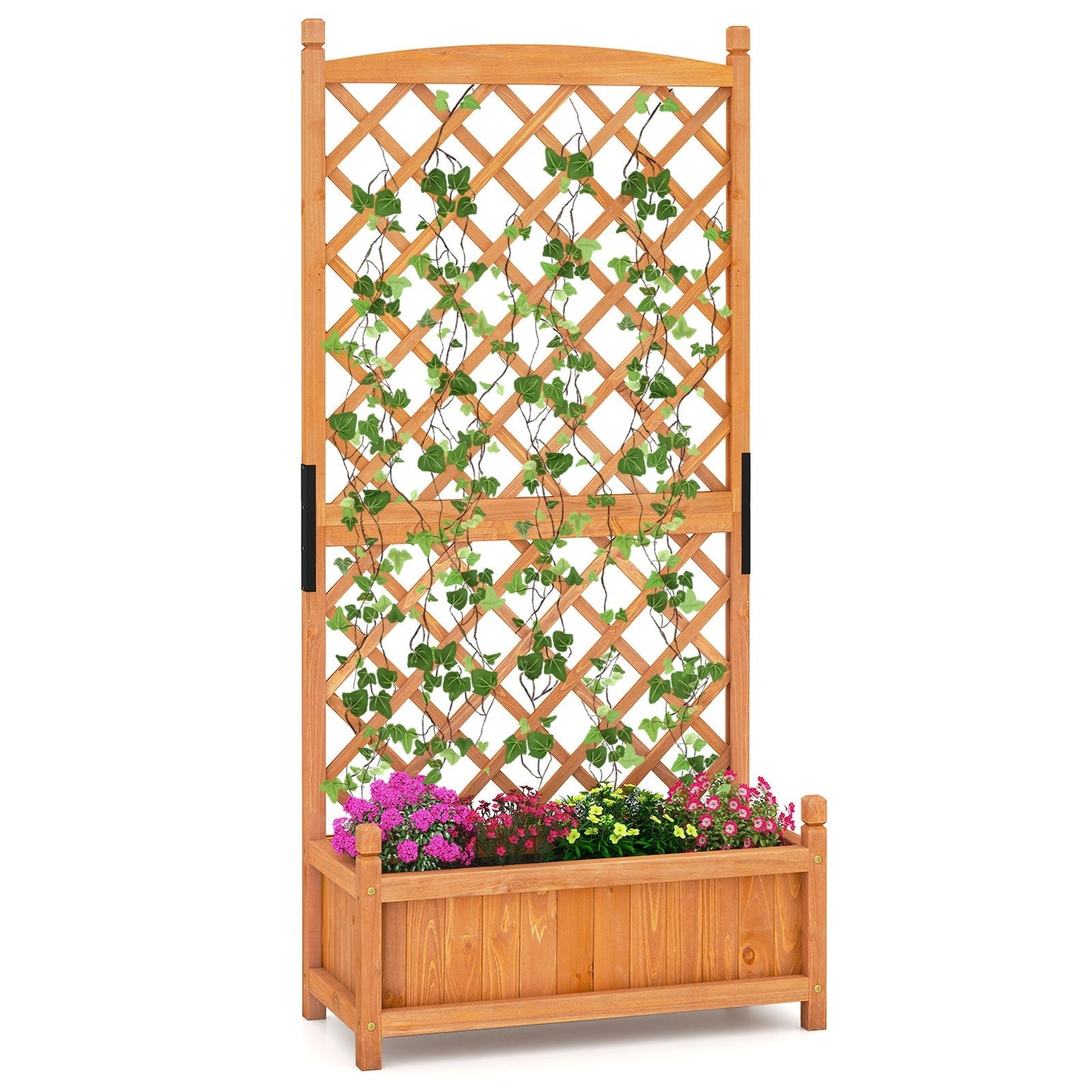 60 Inch Tall Raised Garden Bed with Diamond Lattice Trellis and Drainage Holes
