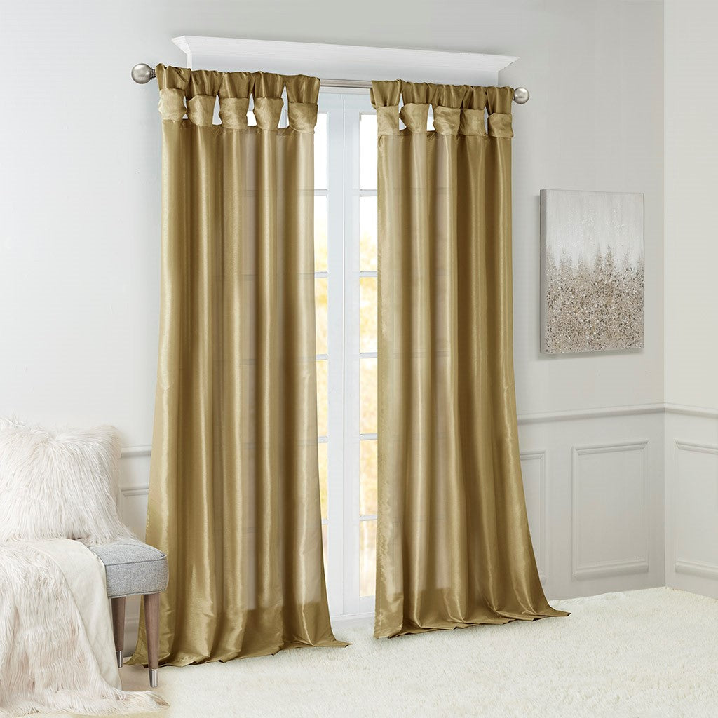 Twist Tab Lined Window Curtain Panel - Bronze