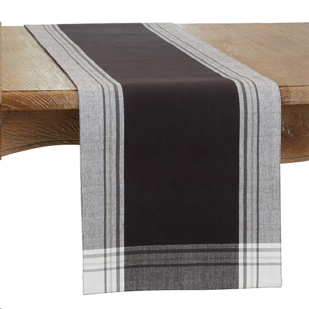 Fennco Styles Contemporary Stripe Border Design 100% Cotton Table Placemats 13" W x 19" L, Set of 4 - Black Table Mats for Dining Table Décor, Banquets, Holiday, Family Gathering, Special Occasion