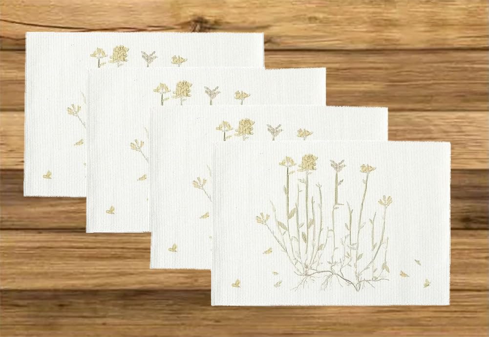 Fennco Styles Botanical Floral Print Cotton Blend Woven Table Placemats 13" W x 19" L, Set of 4 - Flower Design Table Mats for Home Décor, Dining Table, Banquet, Holiday and Family Gathering