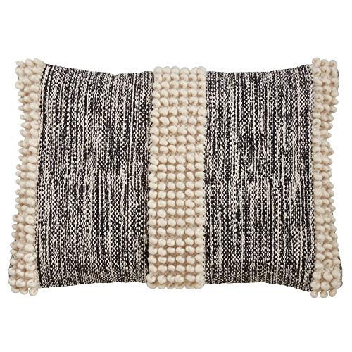 Fennco Styles Pom Pom Striped Cotton-Wool Decorative Throw Pillow – Luxury Textured Cushion for Couch, Sofa, Bedroom, Office and Living Room Décor