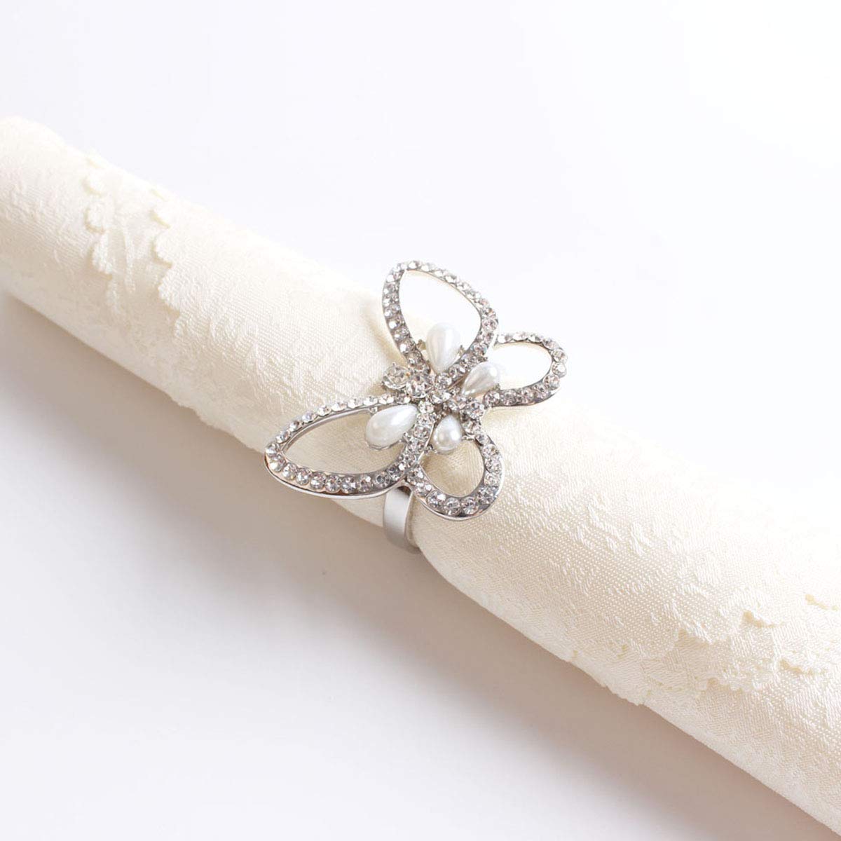 Fennco Styles Decorative Bejeweled Design Butterfly Metal Napkin Rings, Set of 4 - Silver Napkin Rings for Family Dinner, Theme Party, Wedding, Special Event and Home Décor