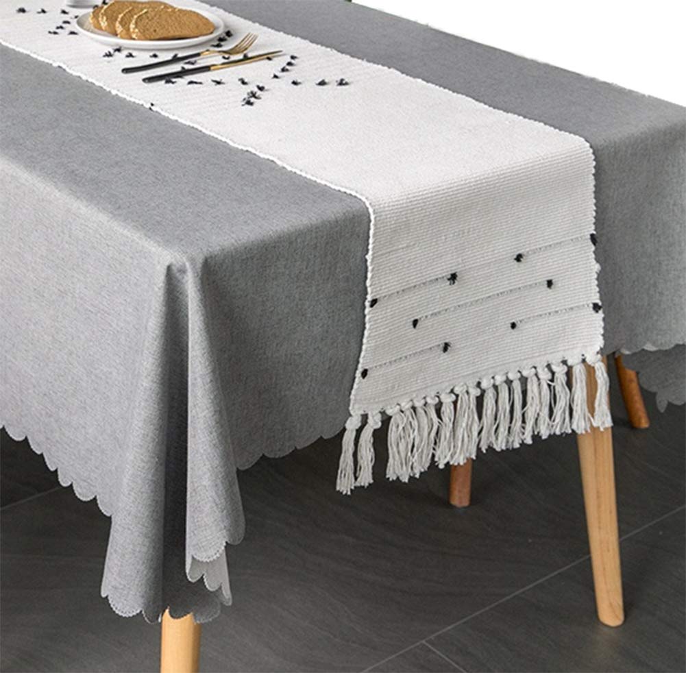 Fennco Styles Boho Chic Stitched Chevron Fringe 14 x 71 Inch Cotton Blend Table Runner - Ivory Table Runner for Everyday Use, Dinner Parties, Special Events and Home Décor
