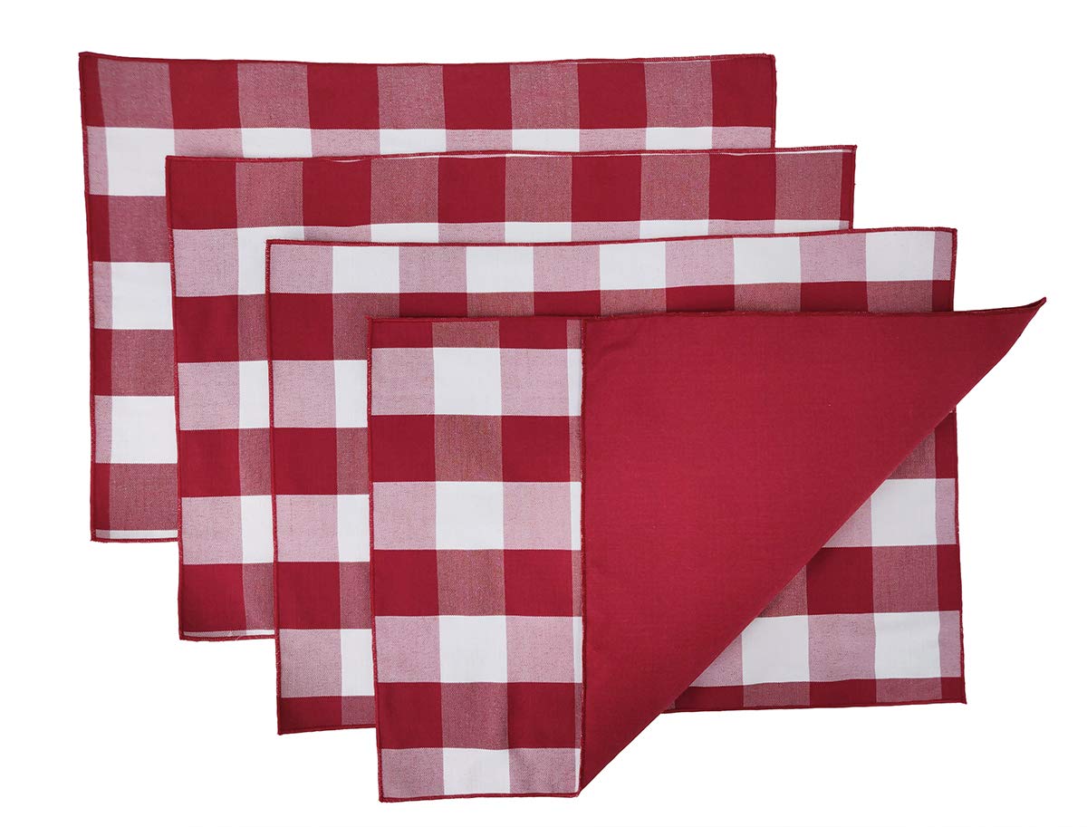 Fennco Styles Buffalo Check Double Layers Reversible Placemats 14" W x 20" L, Set of 4 - Handmade in USA - Plaid Table Mats for Everyday Use, Banquet, Holiday, Family Gathering, Special Occasion