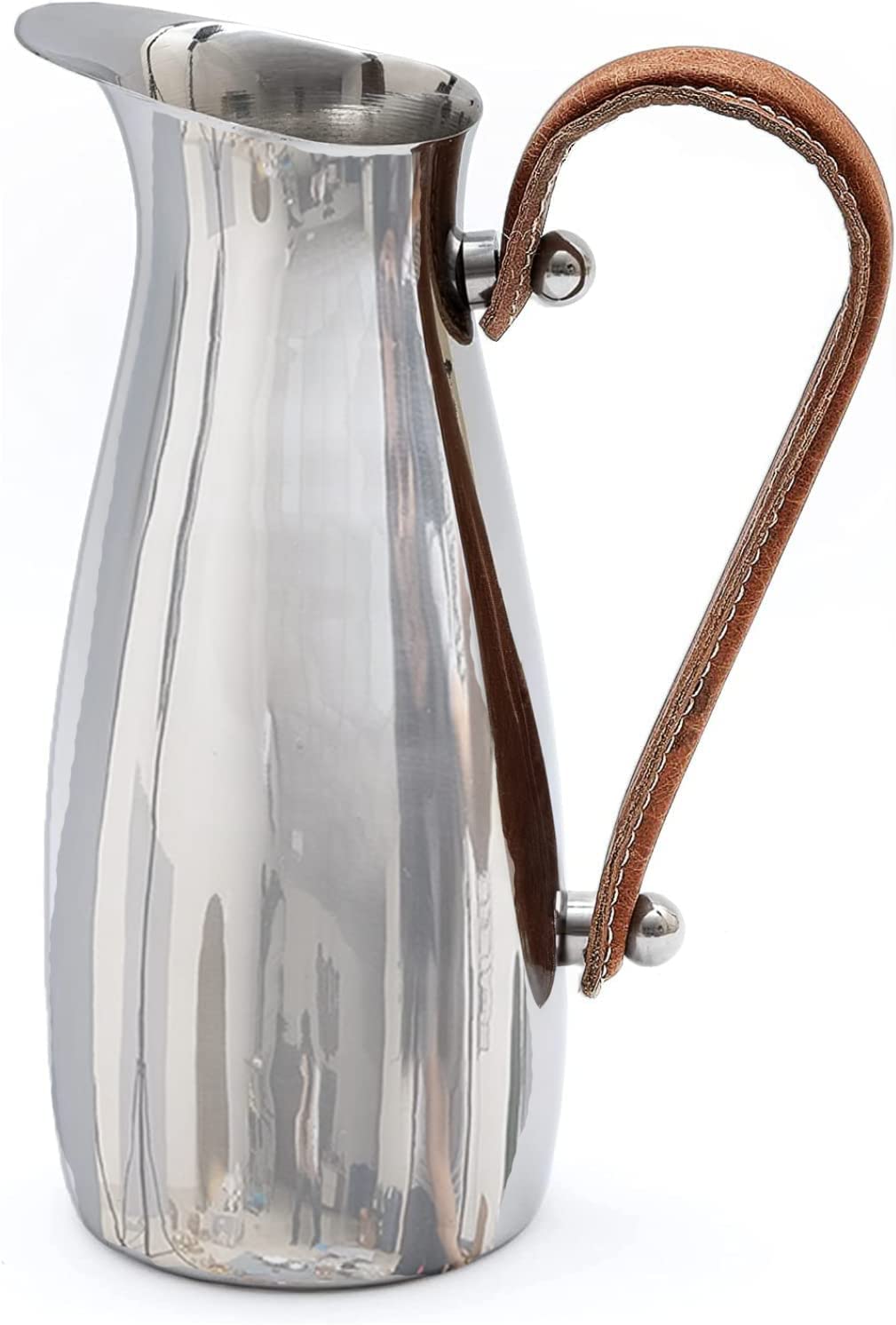 Silver Stainless Steel Water Pitcher, Leather Handle
