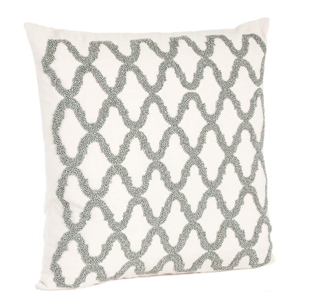 Fennco Styles Hand Beaded Diamond Design Decorative Throw Pillow 18" W X 18" L, Down Filler Included