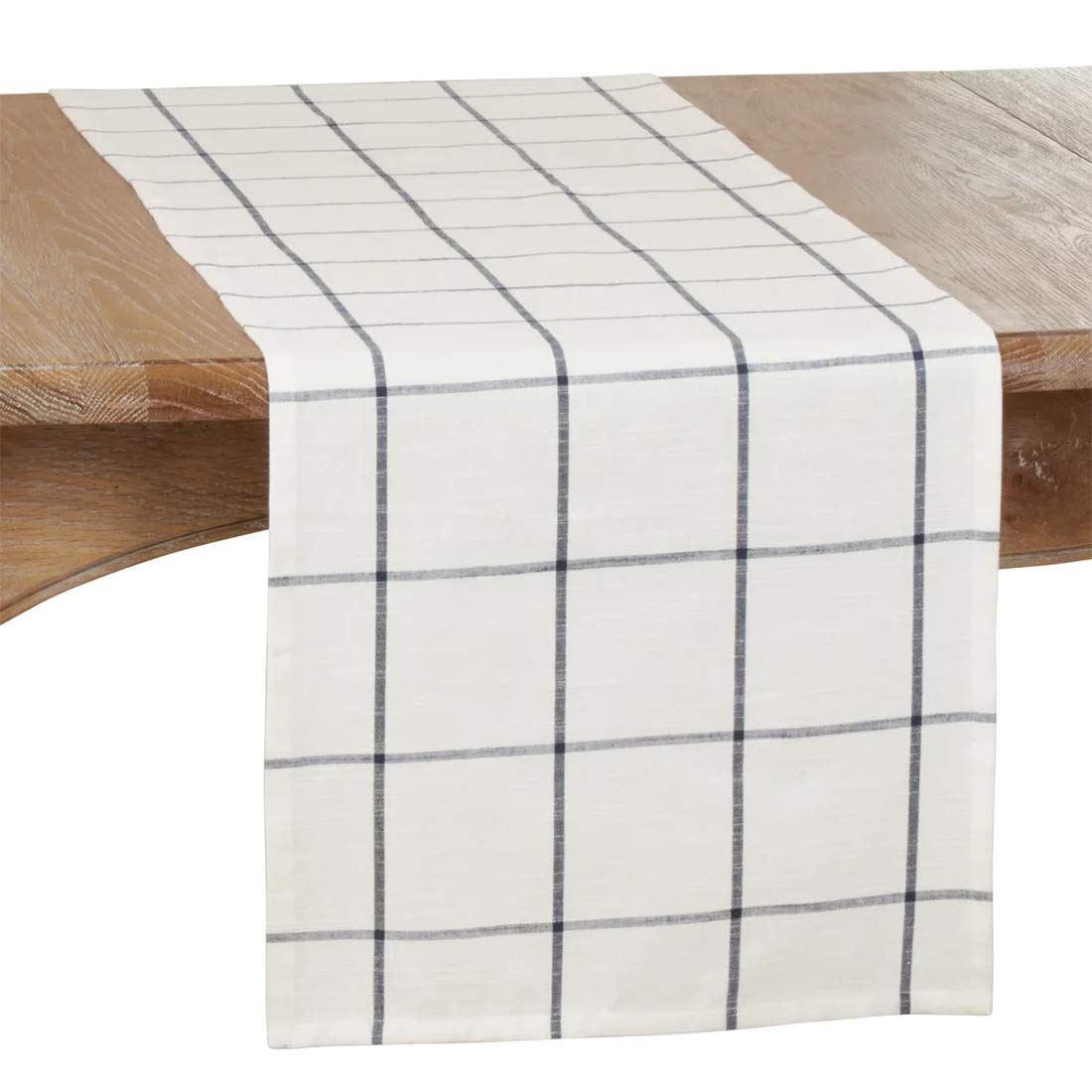Fennco Styles Classic Large Plaid Cotton Table Runner 16" W x 72" L - Black Table Cover for Christmas, Holiday, Dining Table, Banquets and Special Occasion