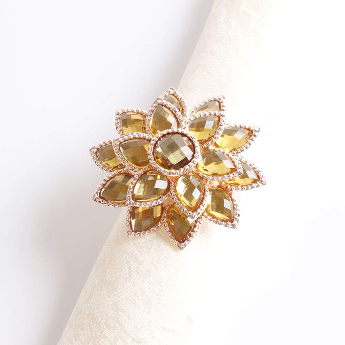 Fennco Styles Rhinestone Crystal Flower Napkin Rings Wedding Holiday Table Decoration - Set of 4
