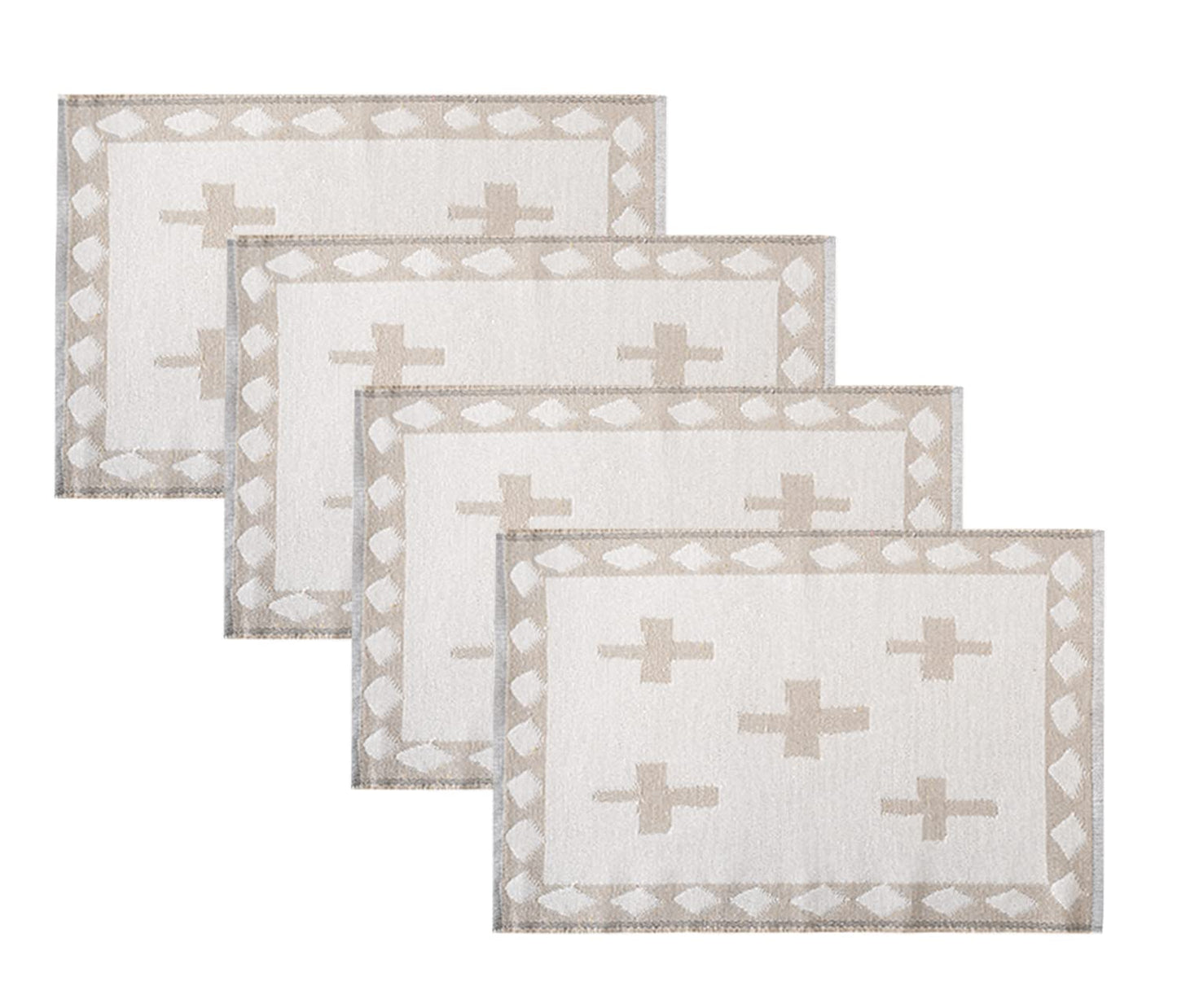 Fennco Styles Reversible Two-Tone Woven Plus Sign Placemats 14”W x 19”L, Set of 4 - Grey Textured Table Mats for Home, Dining Table Décor, Banquets, Holidays
