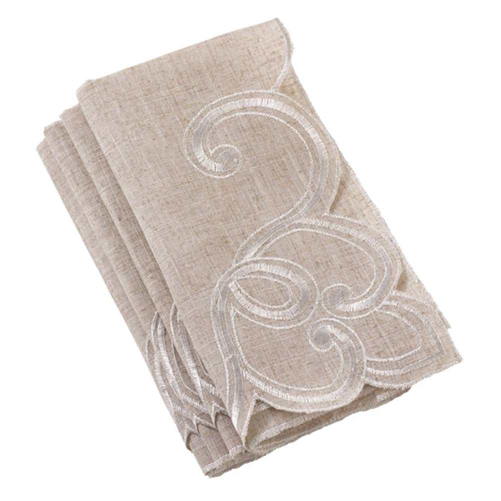Fennco Styles Embroidered Scallop Design Natural Linen Blend Tablecloth