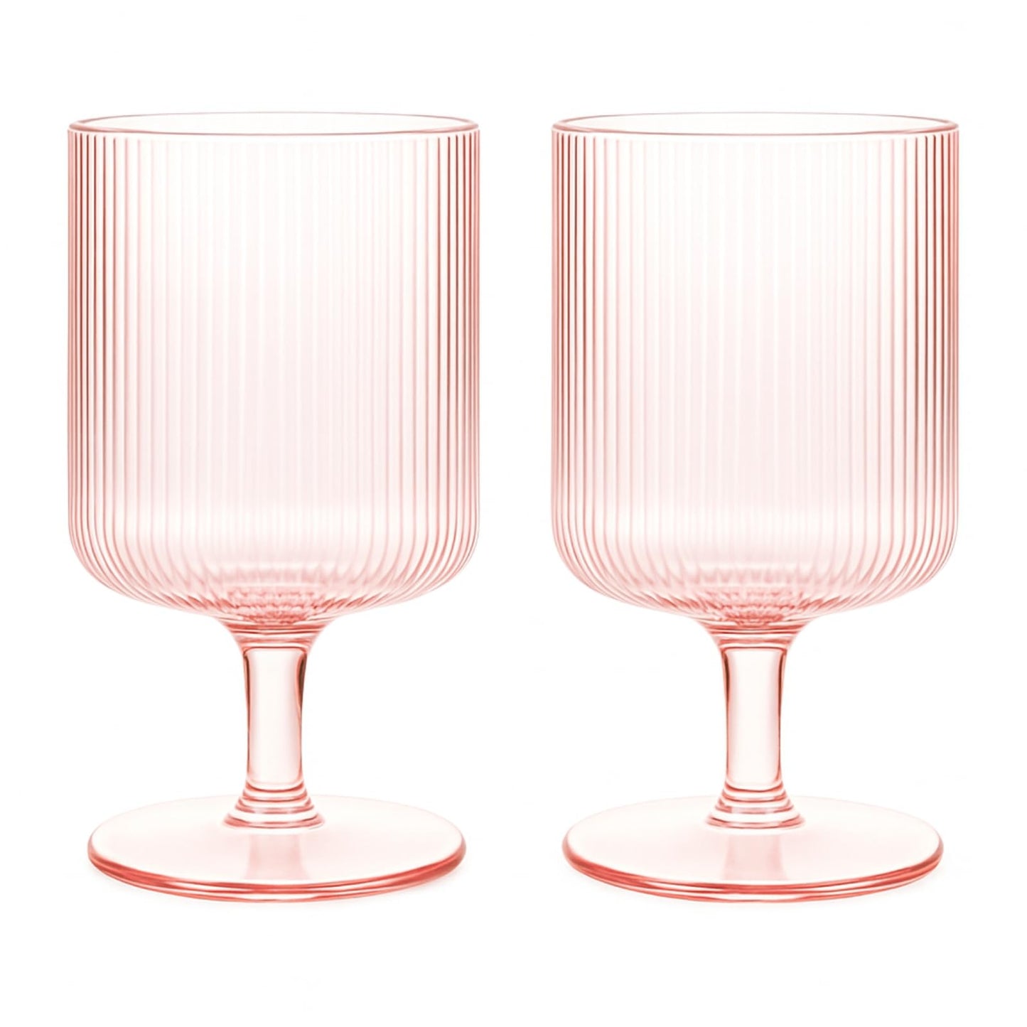 Khen Ripple Textured Blush Pink Stemmed Glass Wine Goblets | Set of 2