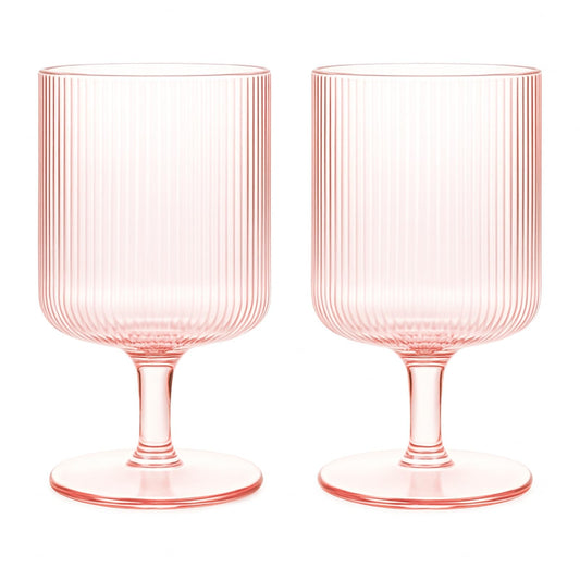 Khen Ripple Textured Blush Pink Stemmed Glass Wine Goblets | Set of 2