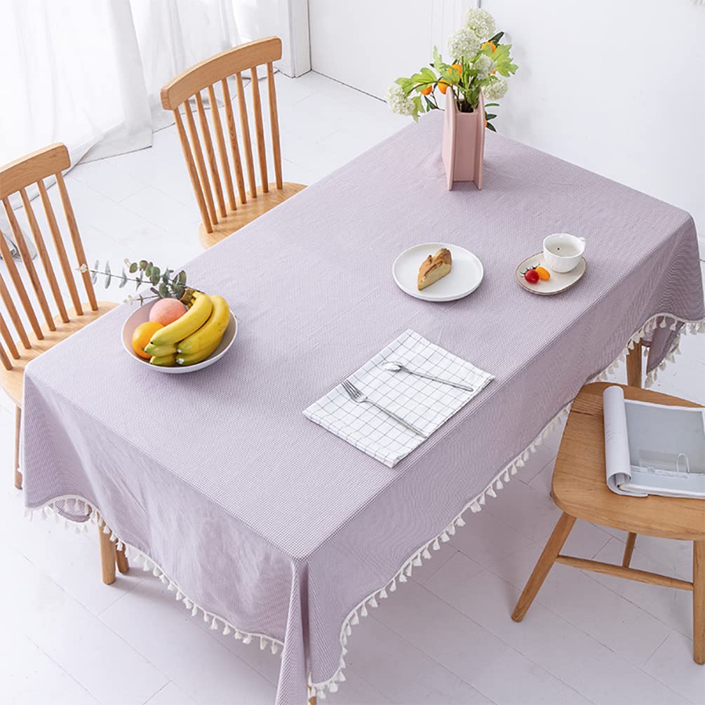 Fennco Styles Woven Gingham Cotton Tablecloth with Tassel 55" W x 71" L - Checkered Rectangle Table Cover for Everyday Use, Home, Dining Table Décor, Banquets, Farmhouse, and Special Events