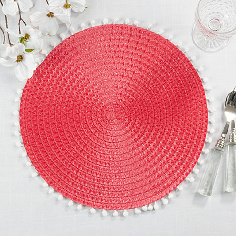 Fennco Styles Pom Pom Textured Placemats 15 Inches Round, Set of 4 – Modern Traycloth Table Mats for Home, Dining Room Décor, Banquets, Indoor & Outdoor and Special Events