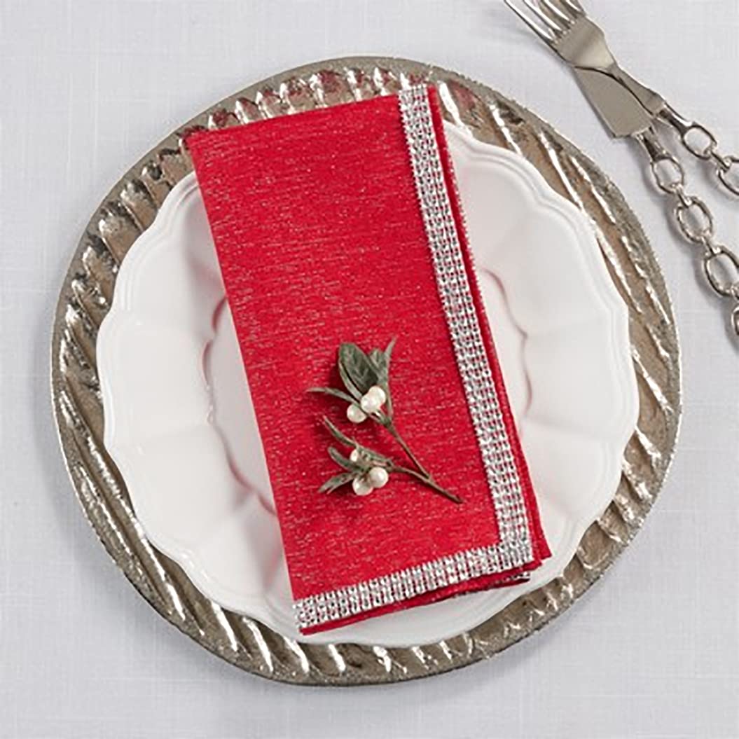 Fennco Styles Elegant Lily Collection Studded Design Cloth Napkins 20" W x 20" L, Set of 4 - White Rhinestone Dinner Napkins for Dining Table, Banquets, Family Gathering and Special Occasion