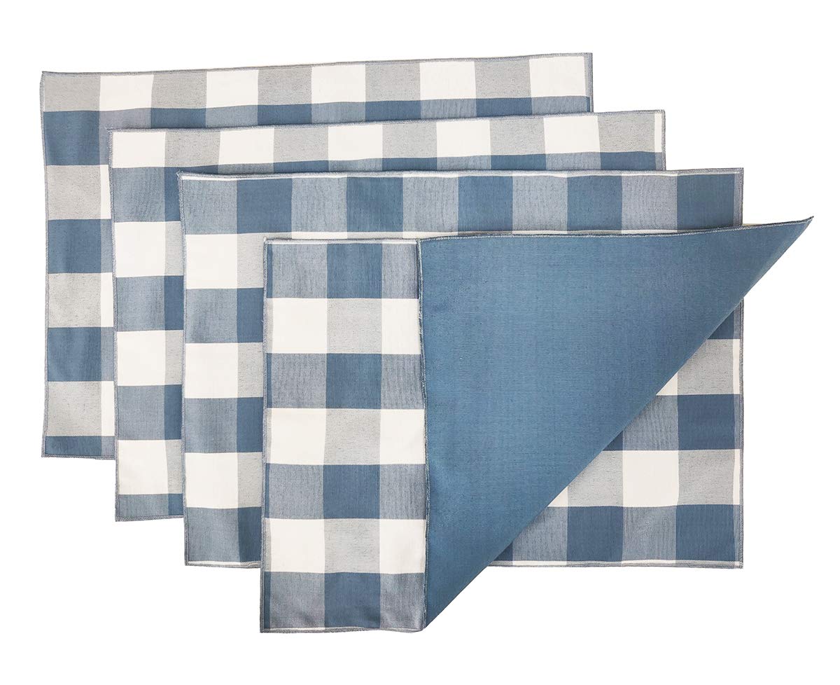 Fennco Styles Buffalo Check Double Layers Reversible Placemats 14" W x 20" L, Set of 4 - Handmade in USA - Plaid Table Mats for Everyday Use, Banquet, Holiday, Family Gathering, Special Occasion