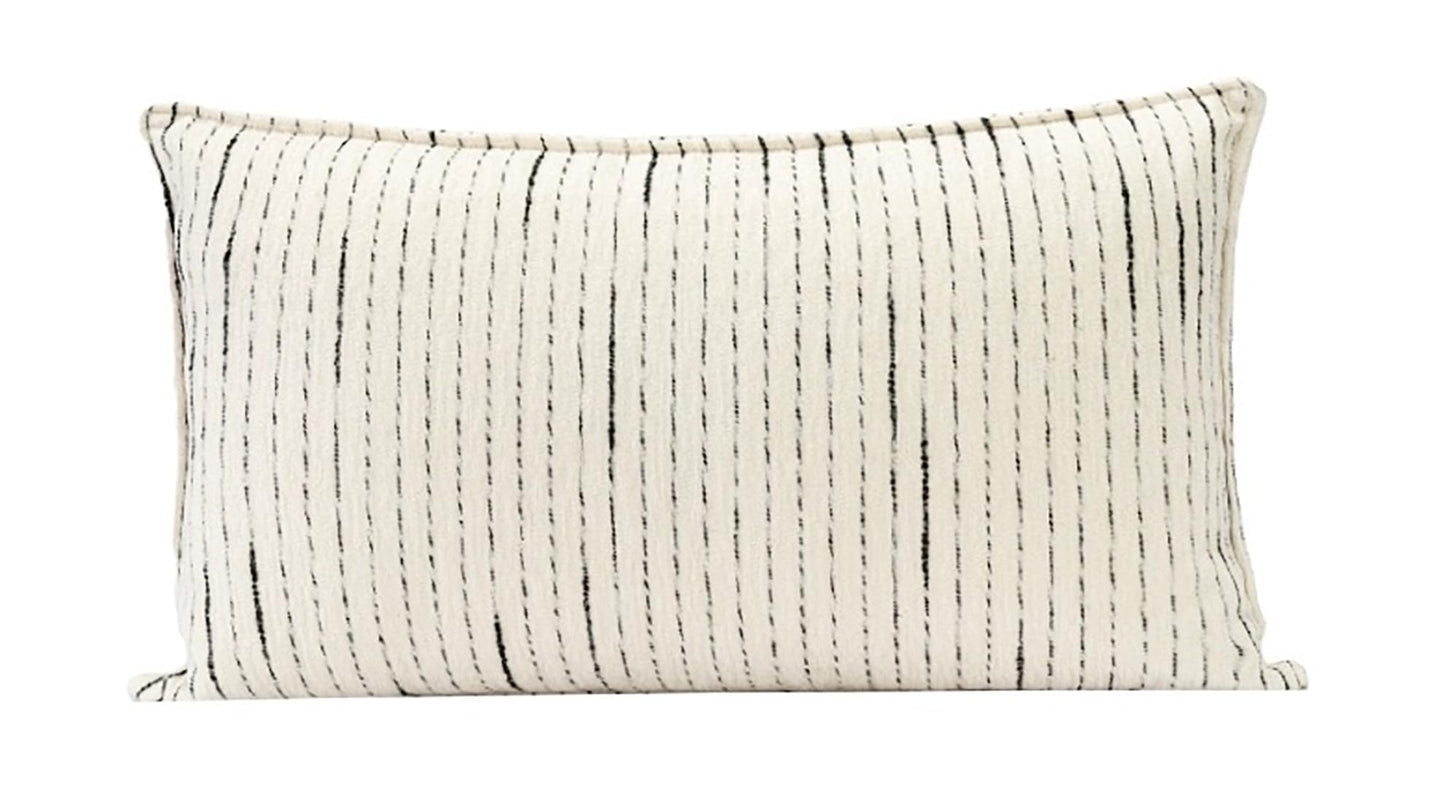 Fennco Styles Black Stripe Chenille Decorative Filled Throw Pillow - White Woven Soft Cushion for Home, Couch, Bedroom, Living Room and Office Décor