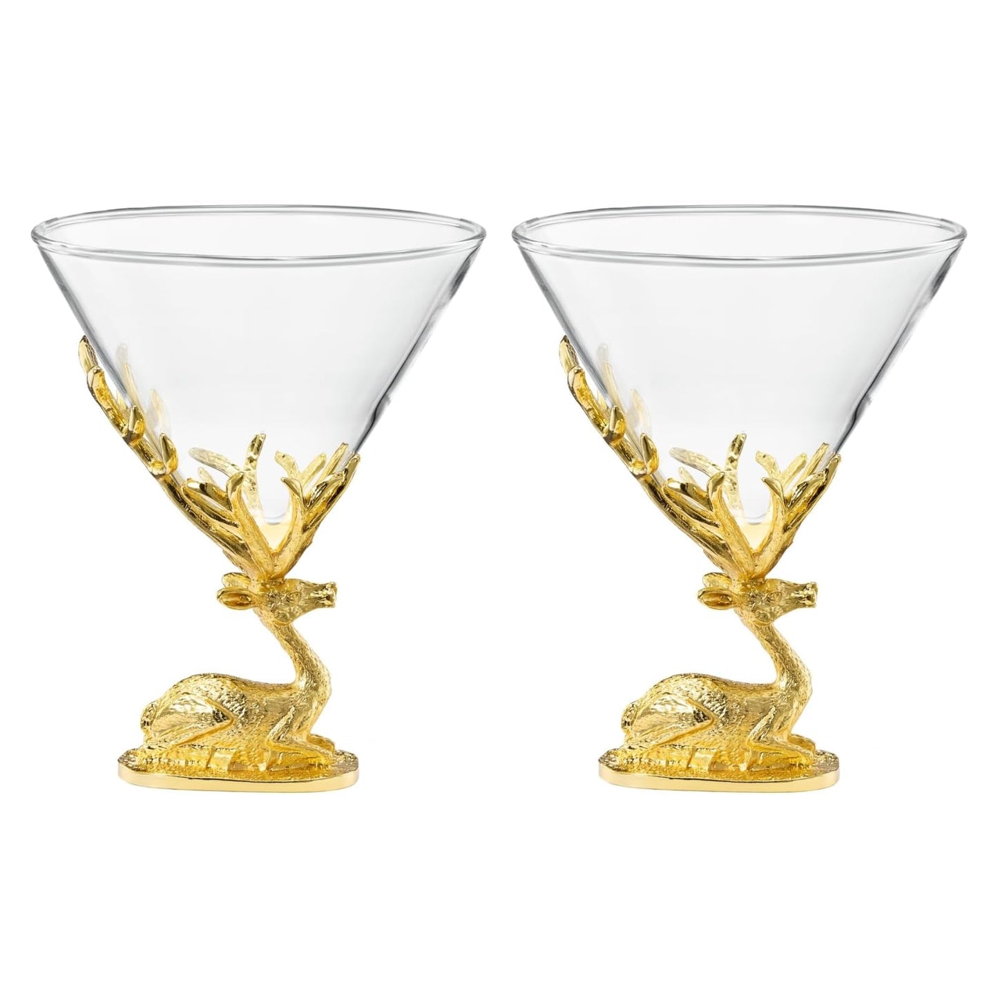 Stag Antler Cocktail Glasses Set of 2 Gold Deer Design Elegant Animal Inspired Barware