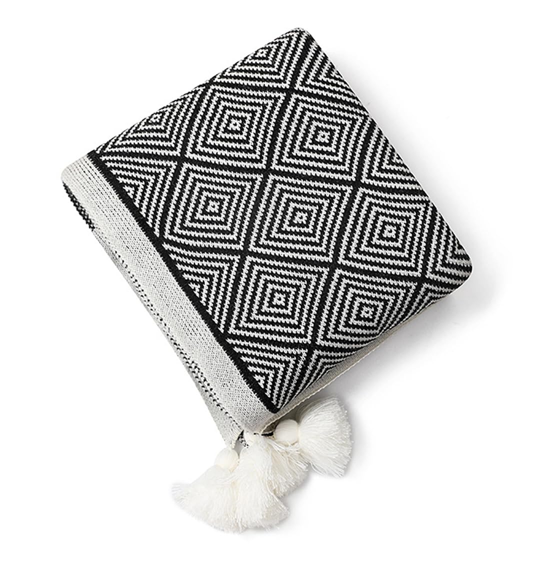 Fennco Styles Modern Diamond Knitted Throw Blanket with Tassel 50" W x 60" L – Taupe Geometric Pattern Lightweight Blanket for Couch, Bedroom, Living Room and Office Décor