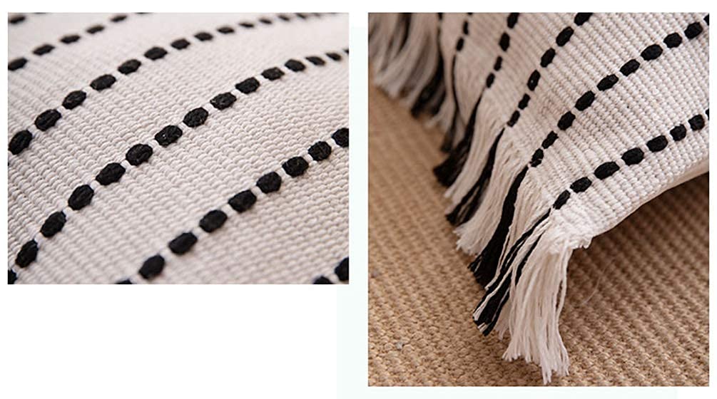 Fennco Styles Stitch Line Woven Fringe Cotton Decorative Throw Pillow 20" W x 20" L - White Cushion for Couch, Bedroom, Living Room and Office Décor