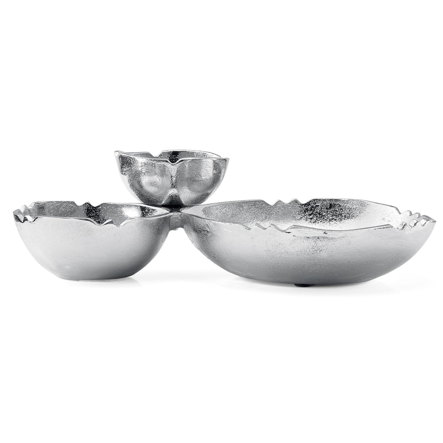 3 Cluster Decorative Bowls Bright Silver Snack Tray Bowl Chip