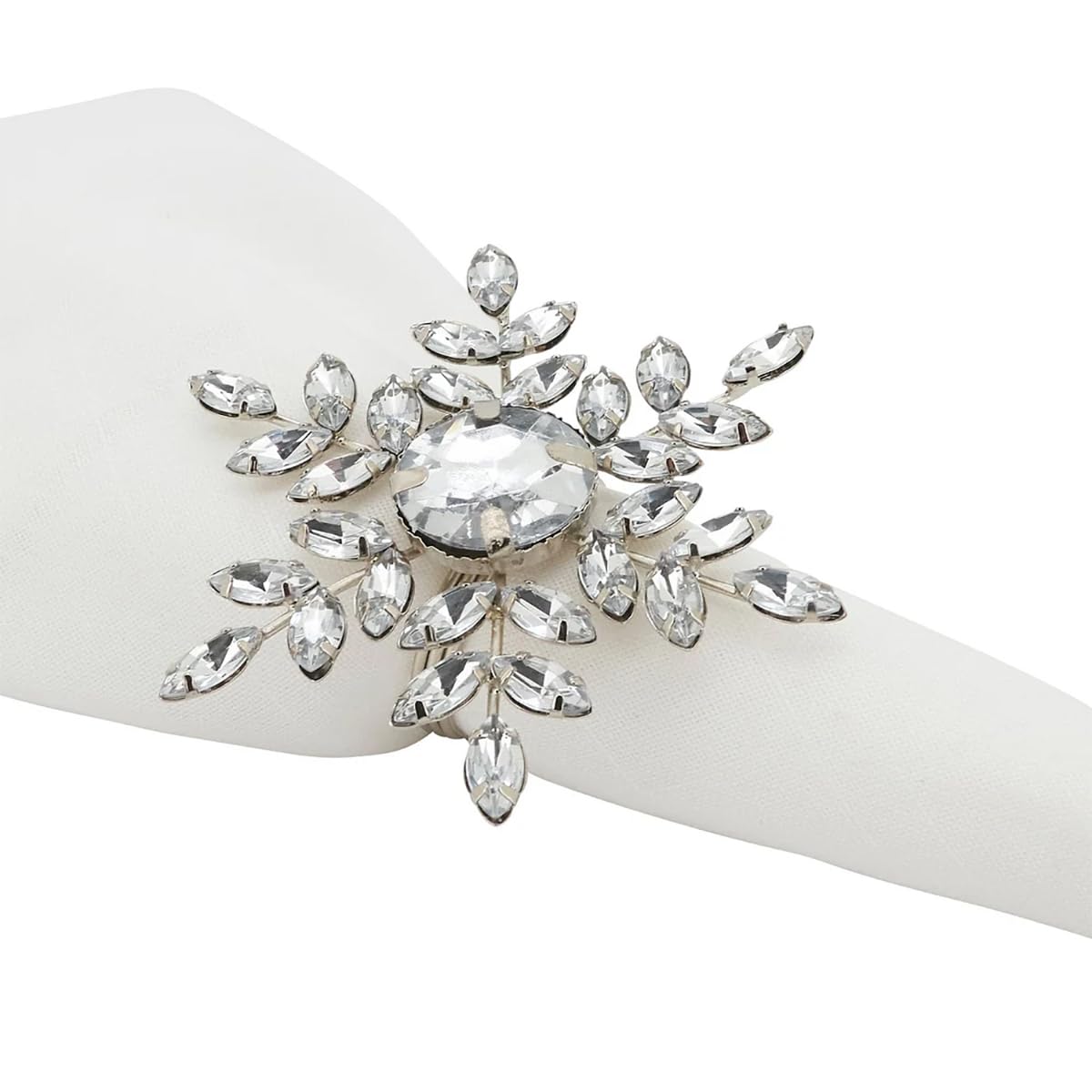 Fennco Styles Beaded Elegant Snowflake Napkin Rings, Set of 4 - Jeweled Holiday Napkin Holders for Home Décor, Christmas, Banquets, Weddings and Special Occasions
