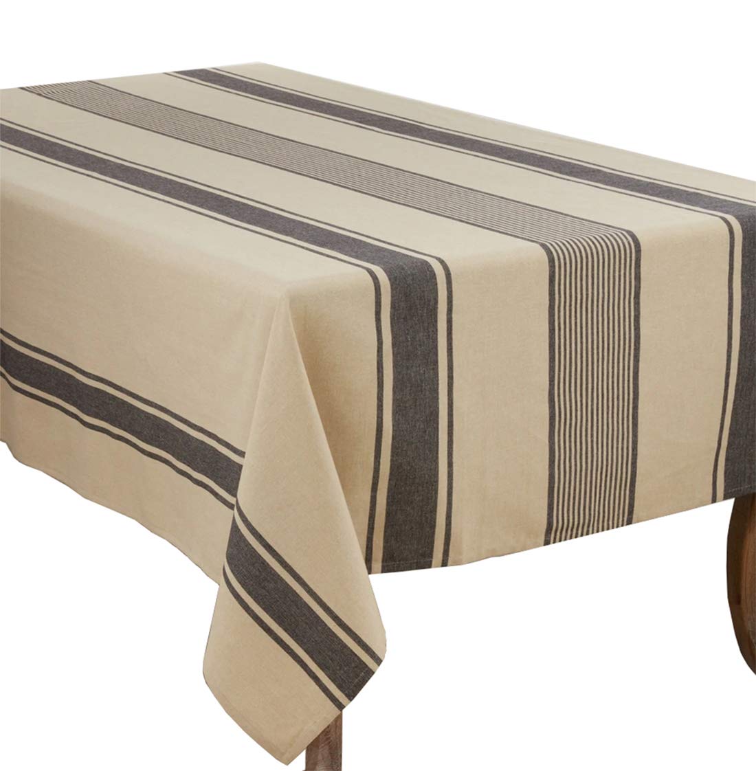 Fennco Styles Aulaire Banded Design 100% Cotton Tablecloth - Natural Striped Table Cover for Home, Dining Room Decor, Banquets, Family Gathering and Special Occasion