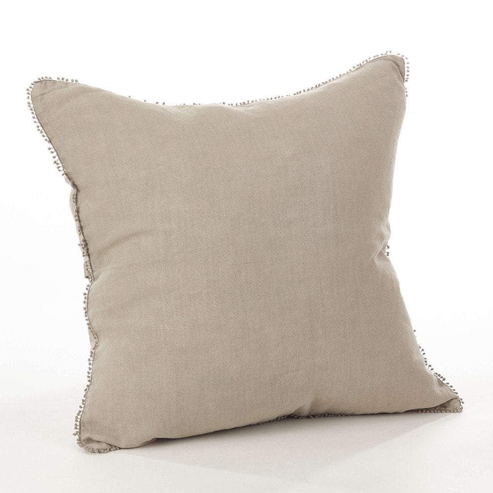 Fennco Styles Pomponin Collection Pompom Design Down Filled 100% Linen Decorative Throw Pillow 20" W x 20" L