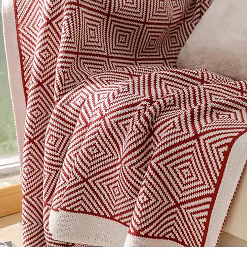 Fennco Styles Modern Diamond Knitted Throw Blanket with Tassel 50" W x 60" L – Taupe Geometric Pattern Lightweight Blanket for Couch, Bedroom, Living Room and Office Décor