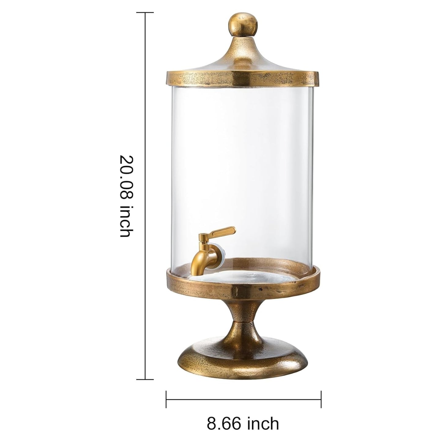Brass Gold & Glass, 3 Gallon Beverage Dispenser w/ Bamboo Stand & Spigot, 20.1" Tall Large