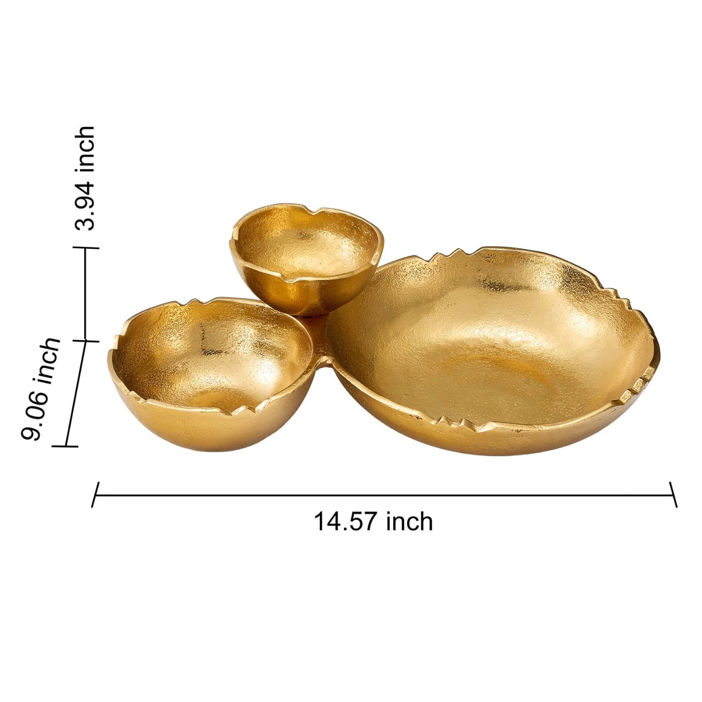 3 Cluster Decorative Bowls Bright Gold Brass Snack Tray Bowl Chip