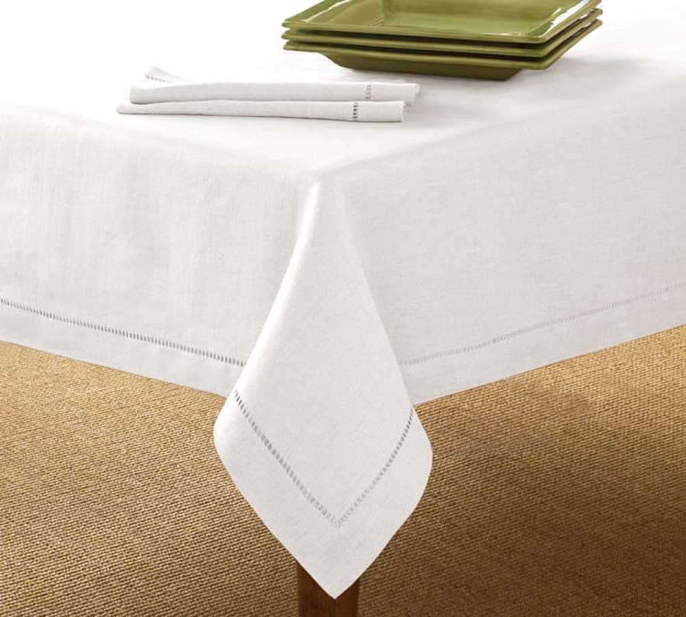 Fennco Styles Basic Collection Classic Handmade Hemstitch Trim Border 100% Pure Linen Tablecloth