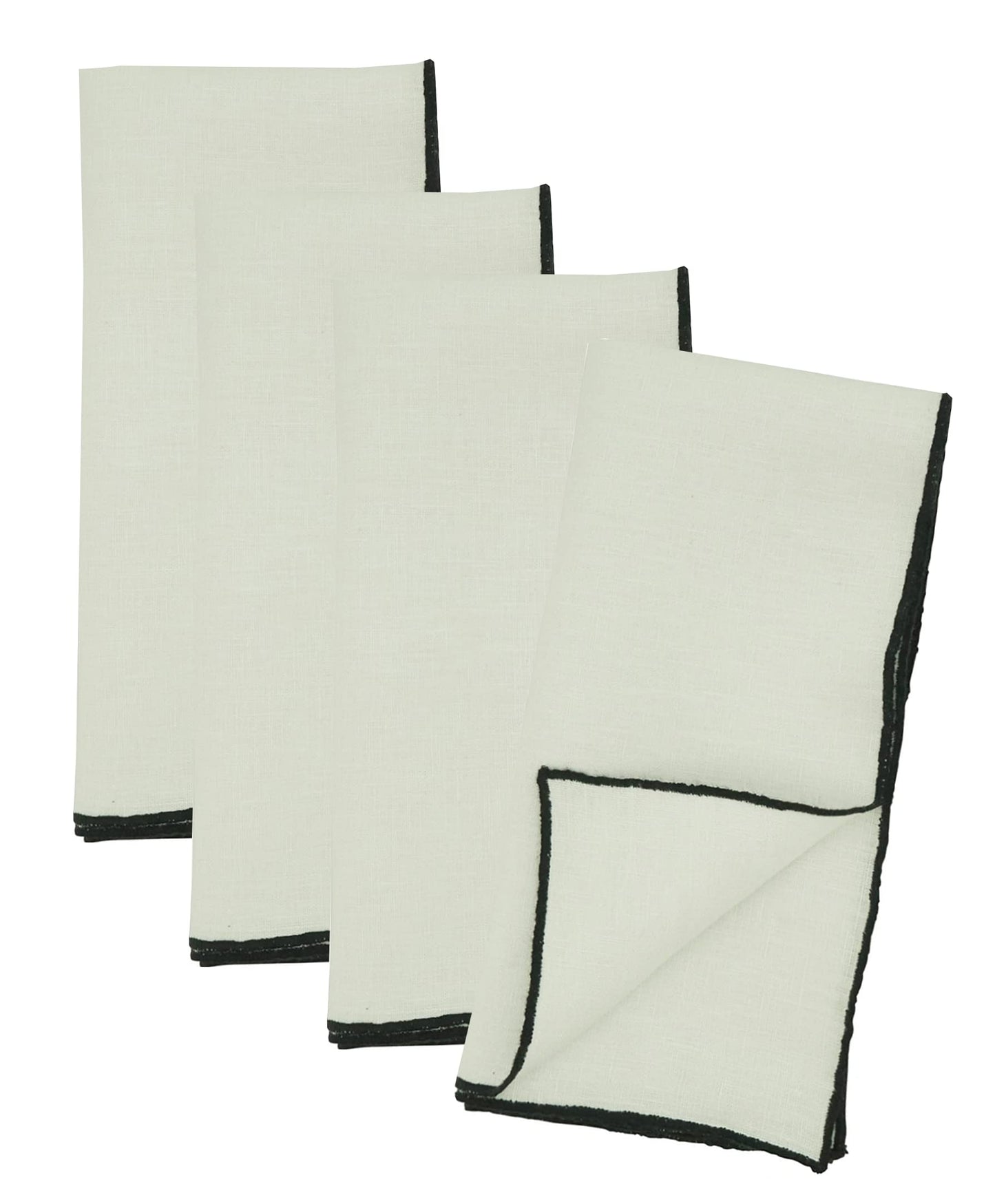 Fennco Styles Amelia Collection Classic Stonewashed Border Stitch 100% Pure Linen 20 x 20 Inch Cloth Napkins – Natural Dinner Napkins for Banquet, Wedding, Special Events and Home Décor