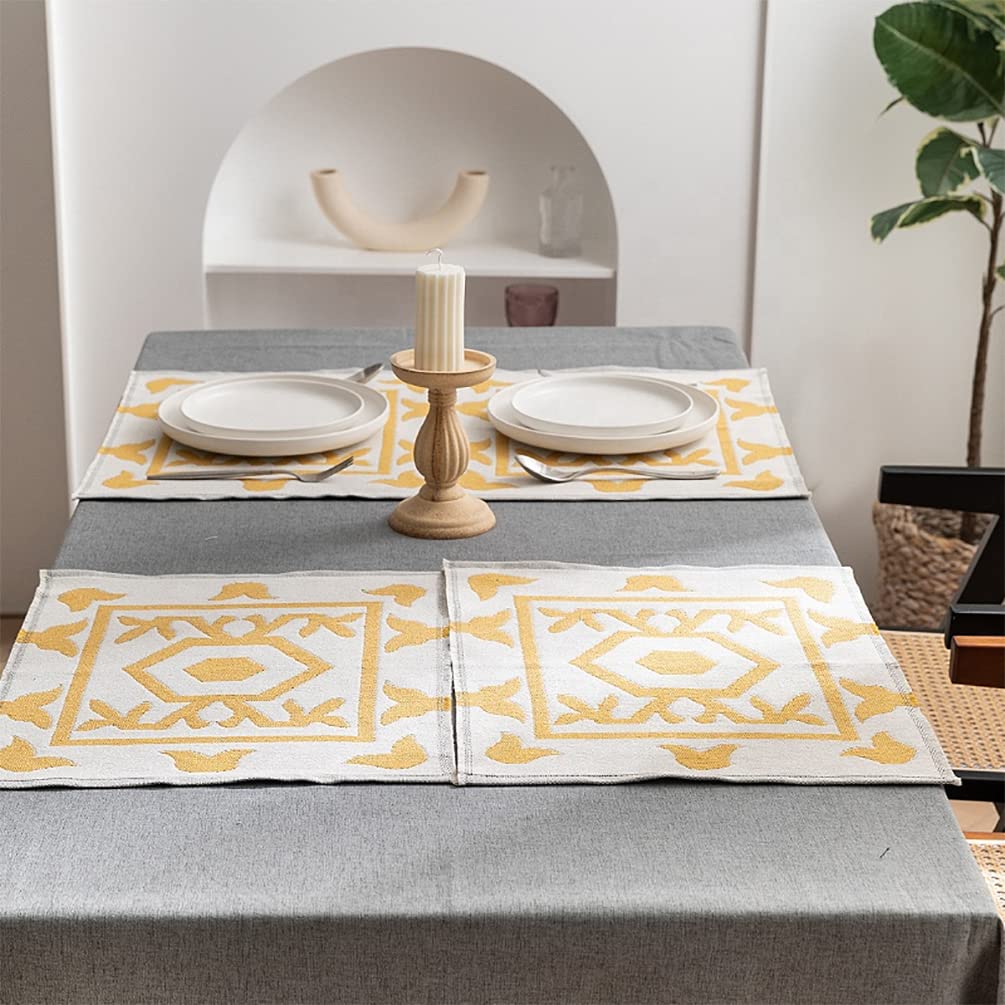 Fennco Styles Reversible Two-Tone Woven Plus Sign Placemats 14”W x 19”L, Set of 4 - Grey Textured Table Mats for Home, Dining Table Décor, Banquets, Holidays