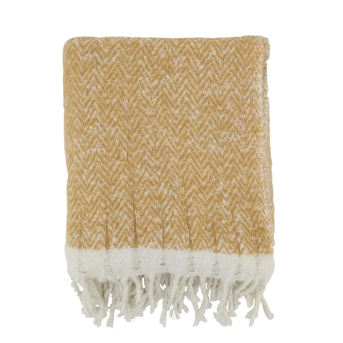 Fennco Styles Faux Mohair Herringbone Throw Blanket 50" W x 60" L – Natural Cozy Fringe Blanket for Home, Couch, Bedroom, Living Room, Office, and Holiday Décor