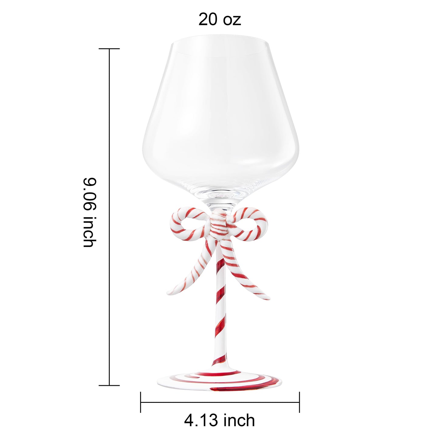 Khen Christmas Candy Cane Bow Wine Glasses - Set of 2