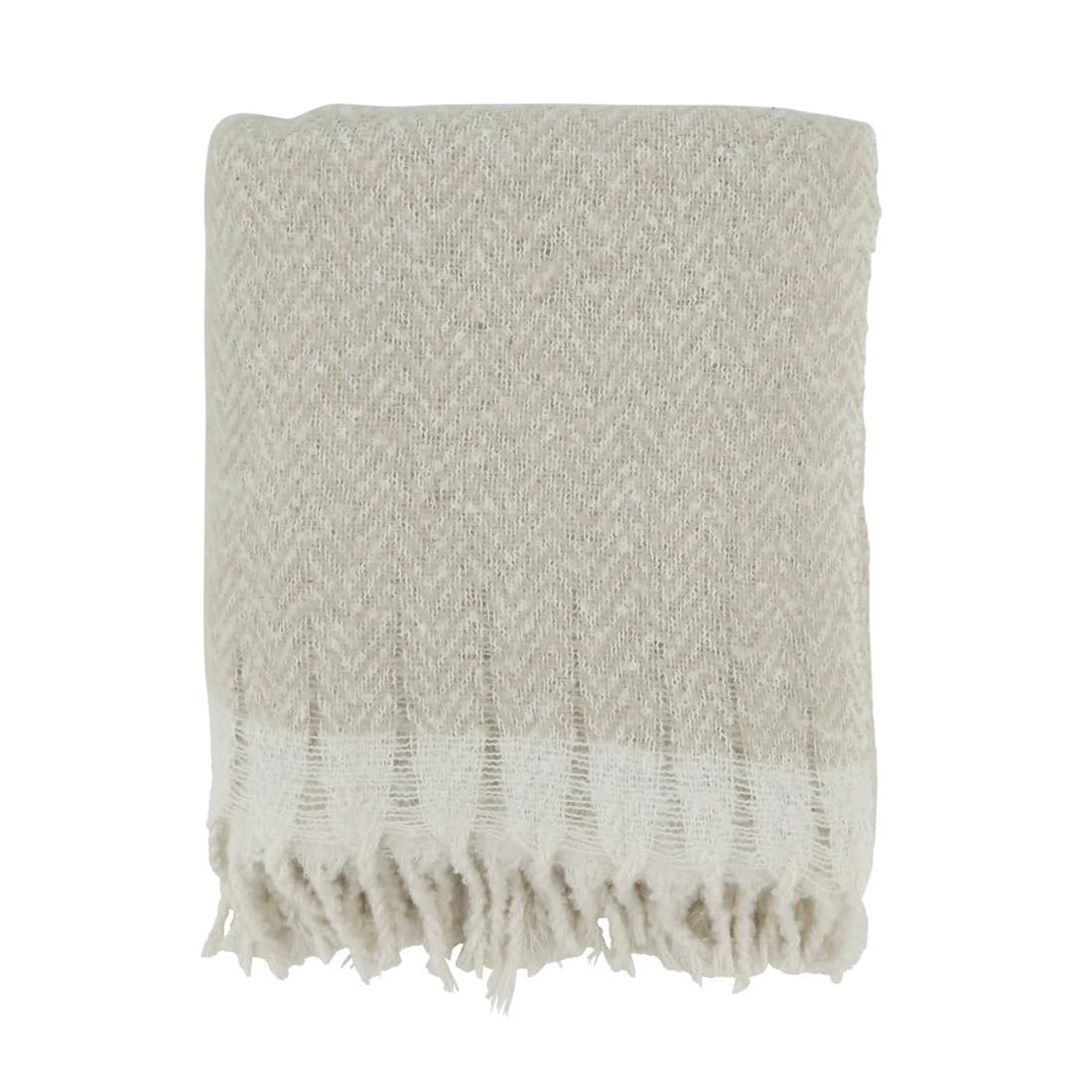 Fennco Styles Faux Mohair Herringbone Throw Blanket 50" W x 60" L – Natural Cozy Fringe Blanket for Home, Couch, Bedroom, Living Room, Office, and Holiday Décor