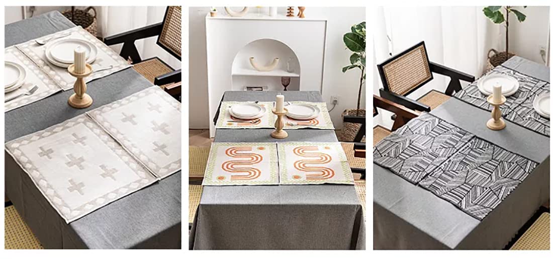 Fennco Styles Reversible Two-Tone Woven Plus Sign Placemats 14”W x 19”L, Set of 4 - Grey Textured Table Mats for Home, Dining Table Décor, Banquets, Holidays