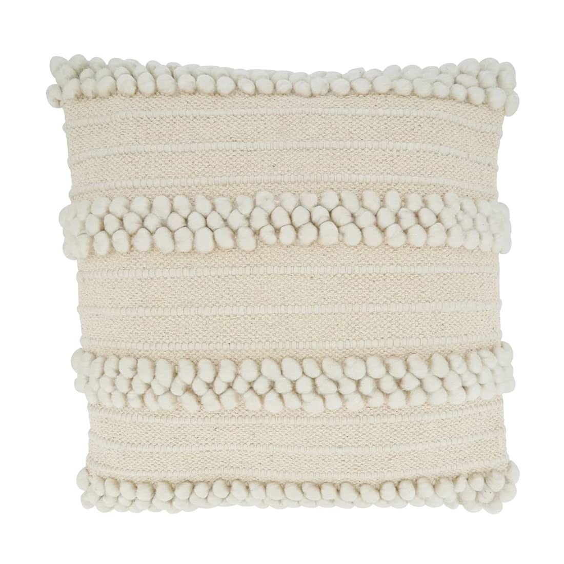 Fennco Styles Pom Pom Design Decorative Throw Pillow Cover 18" W x 18" L - Ivory Square Cushion Case for Home, Couch, Bedroom, Living Room and Office Décor