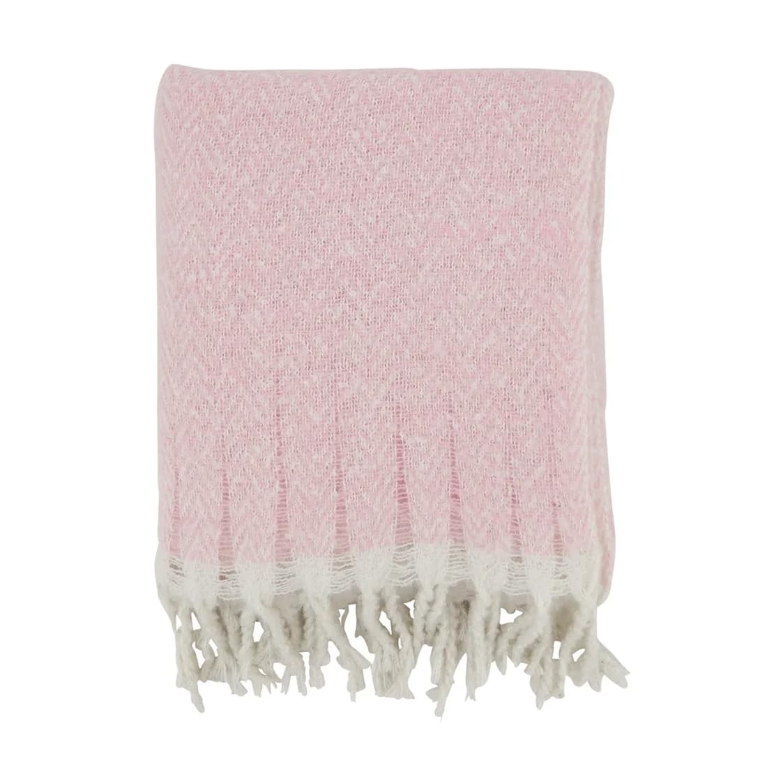 Fennco Styles Faux Mohair Herringbone Throw Blanket 50" W x 60" L – Natural Cozy Fringe Blanket for Home, Couch, Bedroom, Living Room, Office, and Holiday Décor