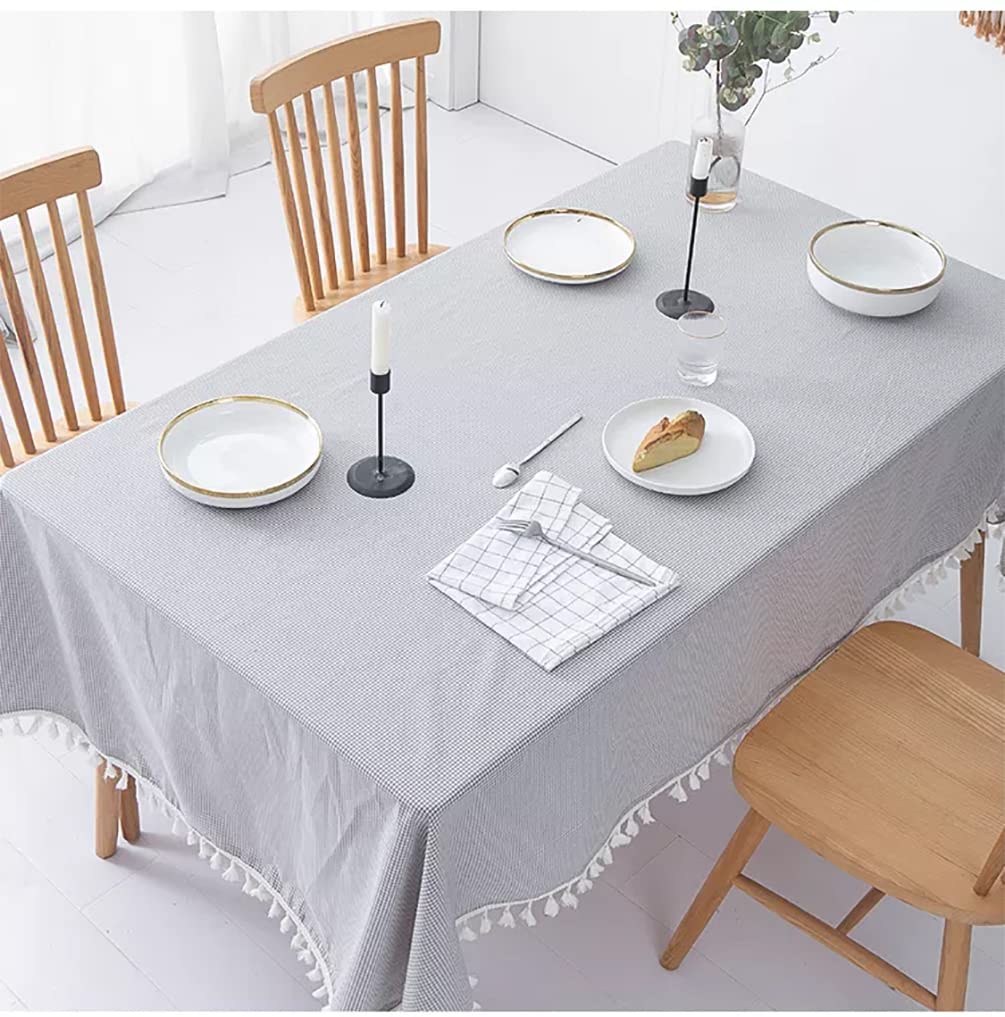 Fennco Styles Woven Gingham Cotton Tablecloth with Tassel 55" W x 71" L - Checkered Rectangle Table Cover for Everyday Use, Home, Dining Table Décor, Banquets, Farmhouse, and Special Events