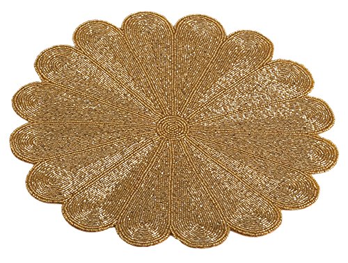 Fennco Styles Flower Design Handmade Beaded 15-inch Round Placemat - 1-Piece - Elegant Table Mat for Banquets, Family Gathering, Special Events and Home Décor