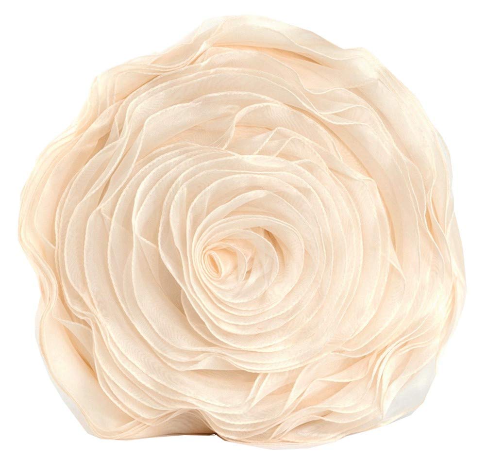 Fennco Styles Hayley Rose Chiffon Flower Decorative Filled Throw Pillow 13-Inch Round