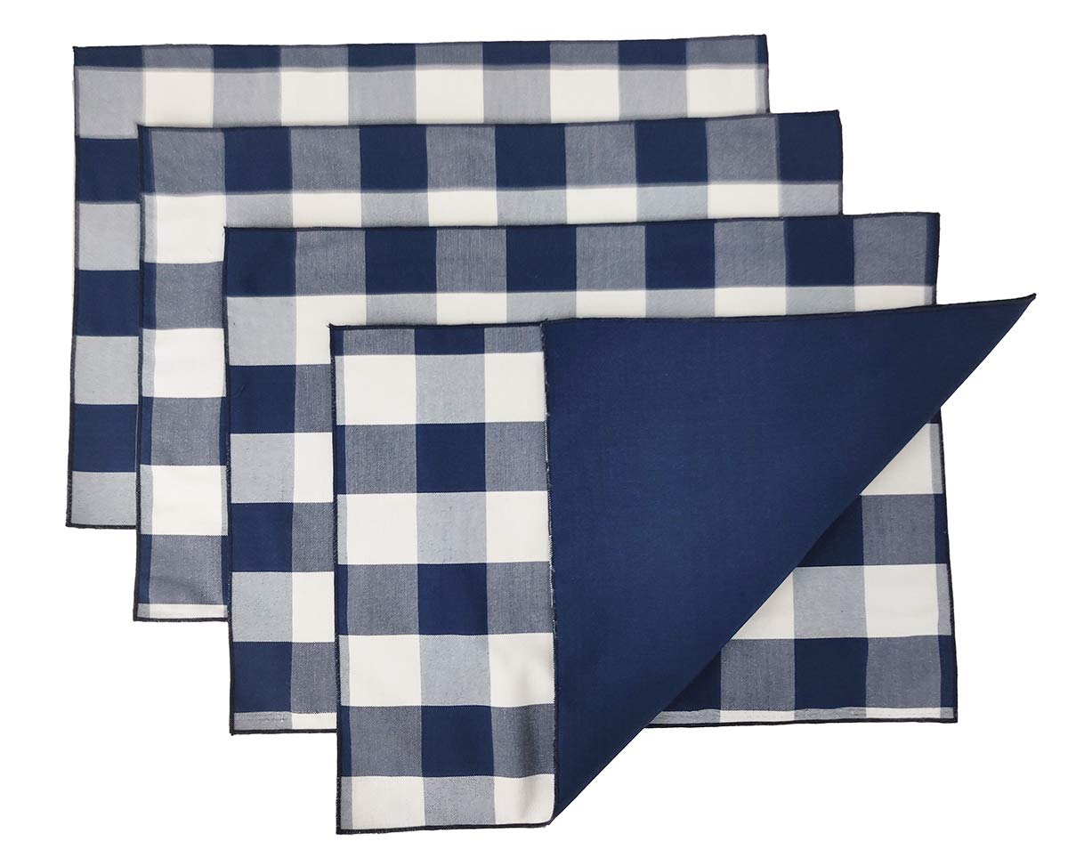 Fennco Styles Buffalo Check Double Layers Reversible Placemats 14" W x 20" L, Set of 4 - Handmade in USA - Plaid Table Mats for Everyday Use, Banquet, Holiday, Family Gathering, Special Occasion