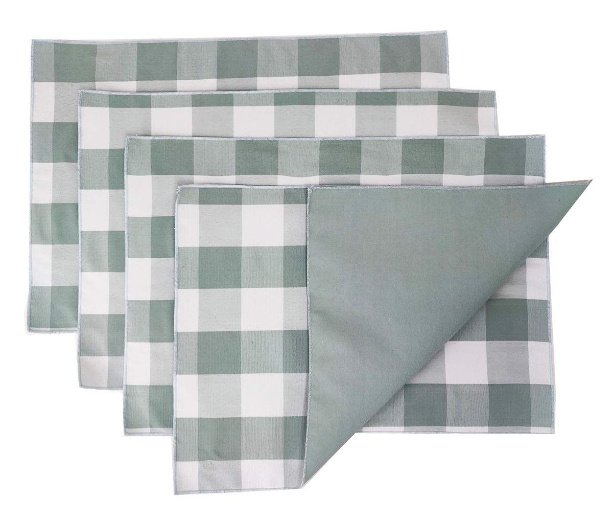 Fennco Styles Buffalo Check Double Layers Reversible Placemats 14" W x 20" L, Set of 4 - Handmade in USA - Plaid Table Mats for Everyday Use, Banquet, Holiday, Family Gathering, Special Occasion