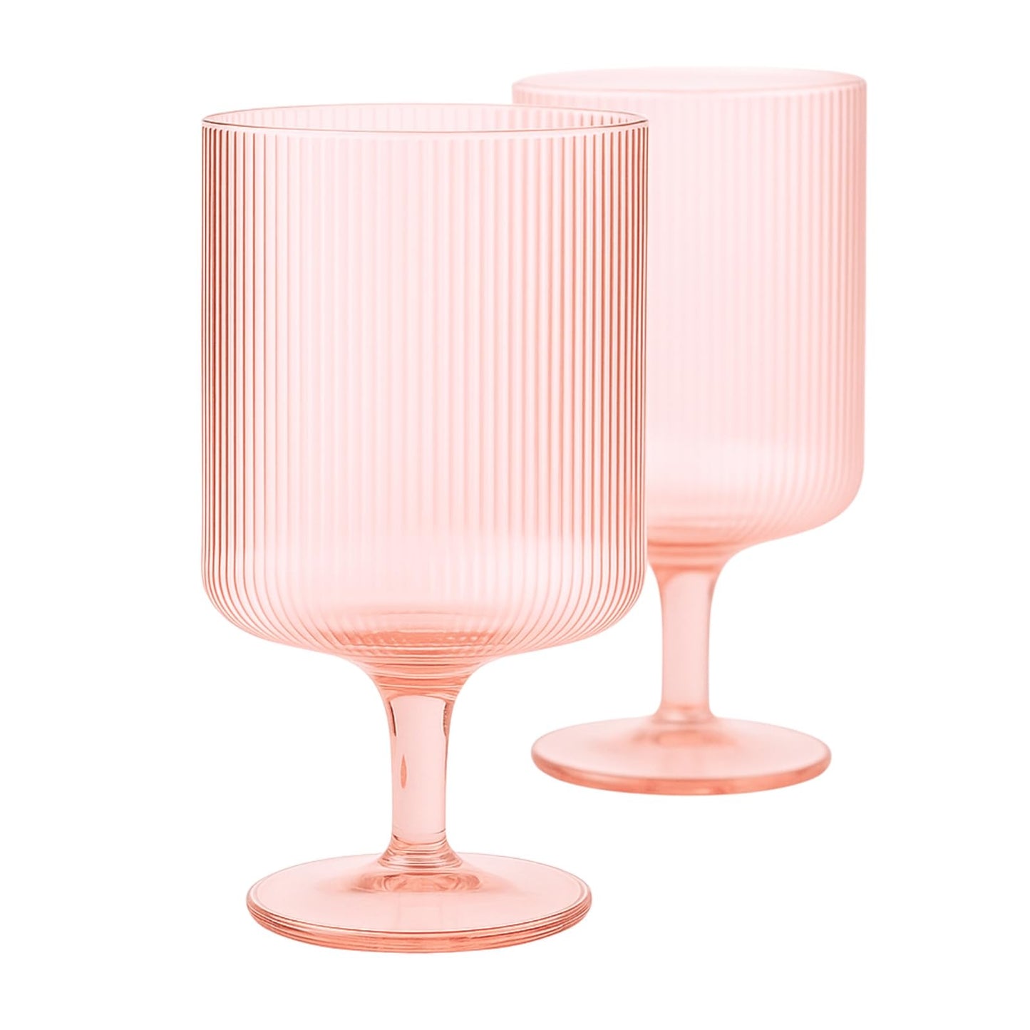 Khen Ripple Textured Blush Pink Stemmed Glass Wine Goblets | Set of 2