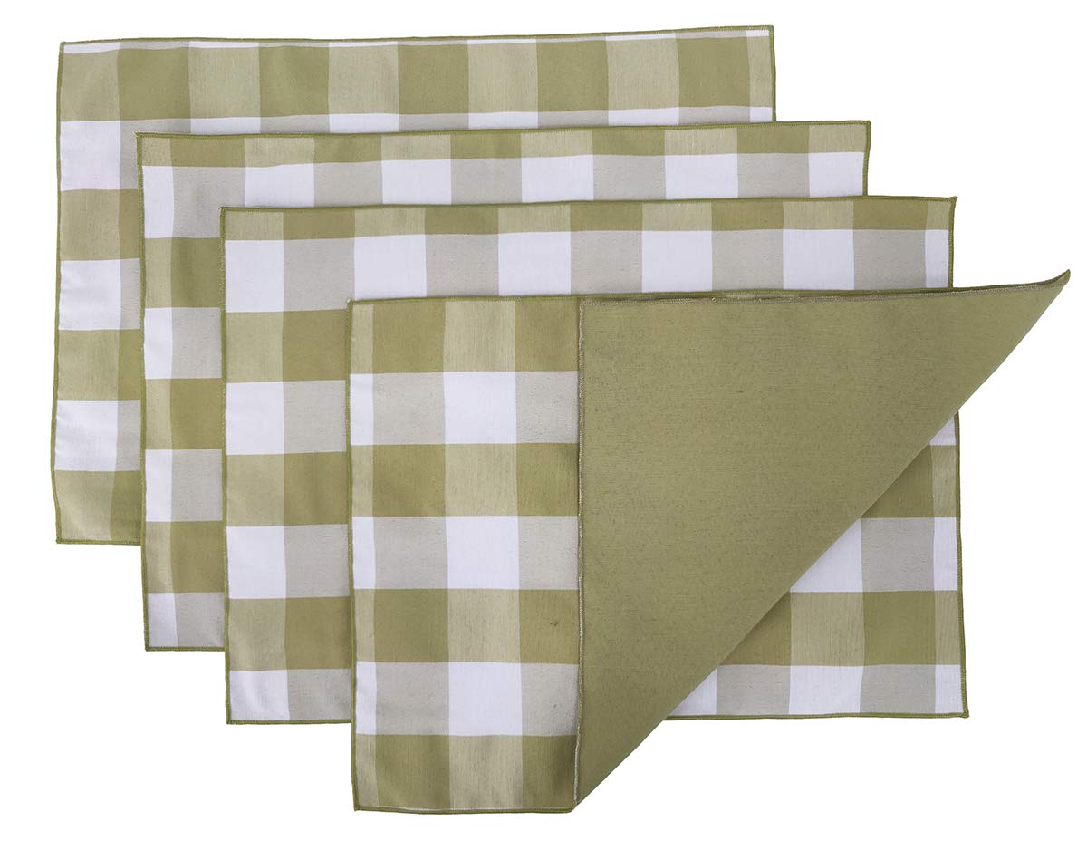 Fennco Styles Buffalo Check Double Layers Reversible Placemats 14" W x 20" L, Set of 4 - Handmade in USA - Plaid Table Mats for Everyday Use, Banquet, Holiday, Family Gathering, Special Occasion