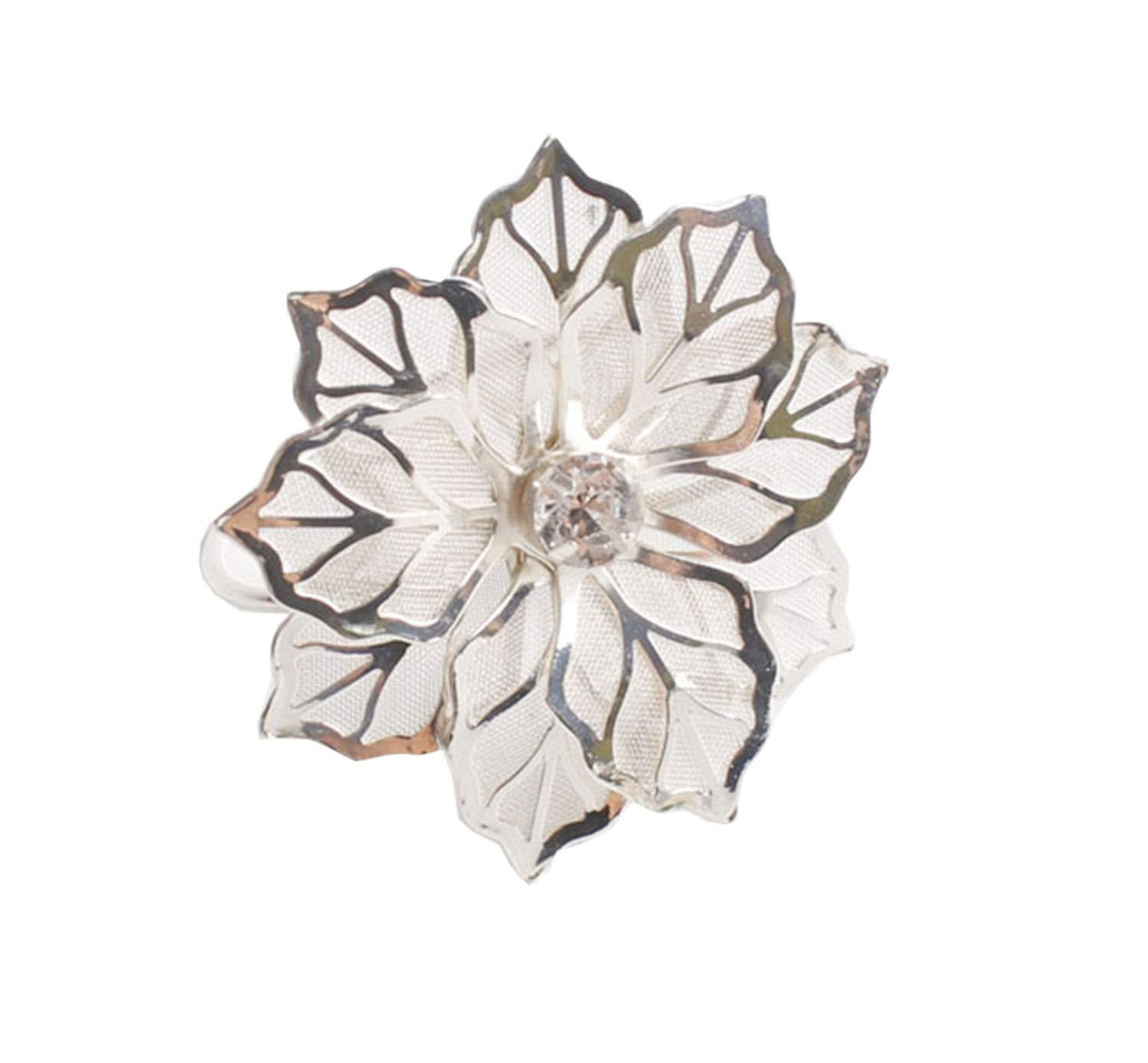 Fennco Styles Rhinestone Crystal Flower Napkin Rings Wedding Holiday Table Decoration - Set of 4